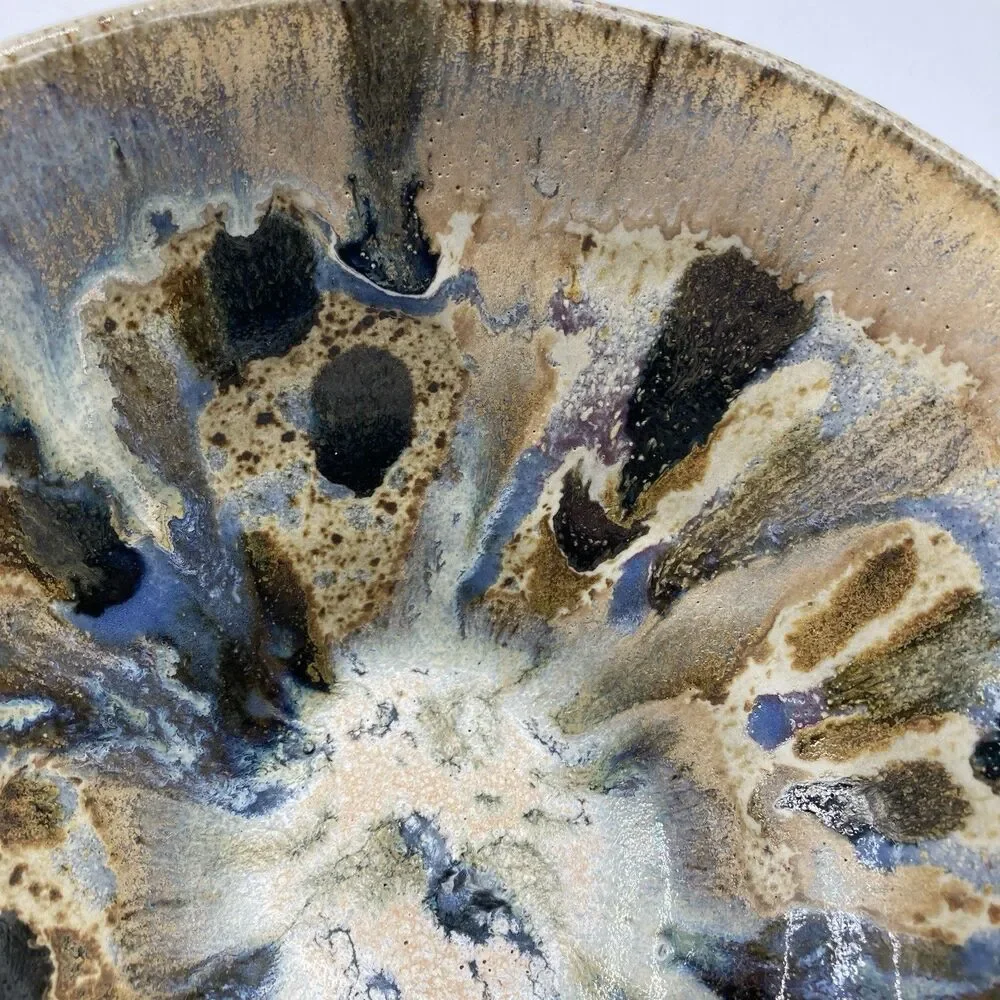 Art Pottery Handthrown Drip Glaze Bowl Blue Earth Tones 7 3/4